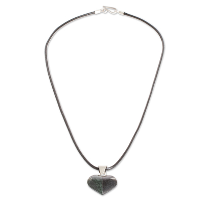 Jade pendant necklace, 'Heart Attraction' - Two-Tone Jade Heart Pendant Necklace with 925 Silver Accents