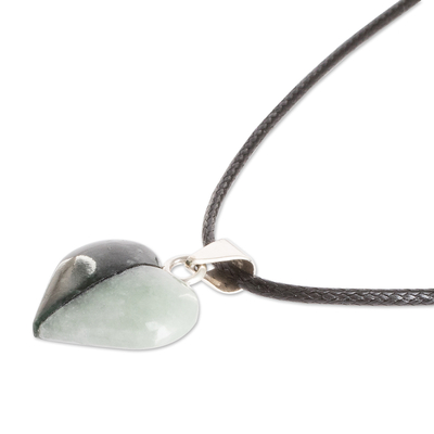 Jade pendant necklace, 'Heart Appeal' - Two-Tone Jade Heart Pendant Necklace with Silver Accents