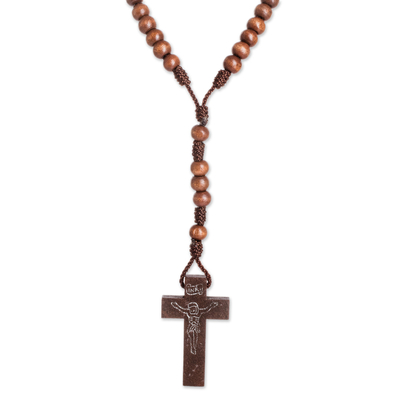 Wood Rosary Pendant Necklace Handcrafted in Costa Rica