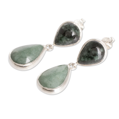 Pendientes colgantes de jade - Pendientes colgantes en forma de gota de plata de ley con piedras de jade