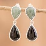 Jade dangle earrings, 'Immortal Twins' - Sterling Silver Dangle Earrings with Drop-Shaped Jade Stones