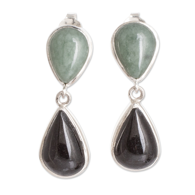 Jade dangle earrings, 'Immortal Twins' - Sterling Silver Dangle Earrings with Drop-Shaped Jade Stones
