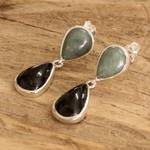 Jade dangle earrings, 'Immortal Twins' - Sterling Silver Dangle Earrings with Drop-Shaped Jade Stones