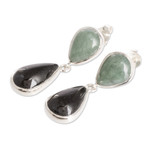 Jade dangle earrings, 'Immortal Twins' - Sterling Silver Dangle Earrings with Drop-Shaped Jade Stones