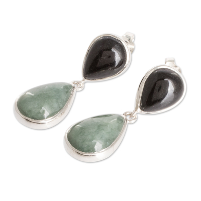 Jade-Ohrringe - Ohrhänger aus Sterlingsilber mit schwarzer und grüner Jade