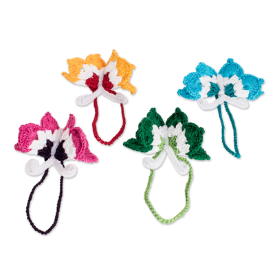 Adornos de ganchillo, (juego de 4) - Conjunto de 4 adornos de mariposa de ganchillo en paleta de colores