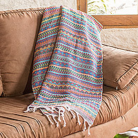 Cotton throw blanket, 'United' - Hand-Woven Cotton Throw Blanket with Geometric Patterns