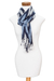 Rayon scarf, 'The Ocean' - Hand-Woven White and Blue Rayon Scarf with Zigzag Pattern