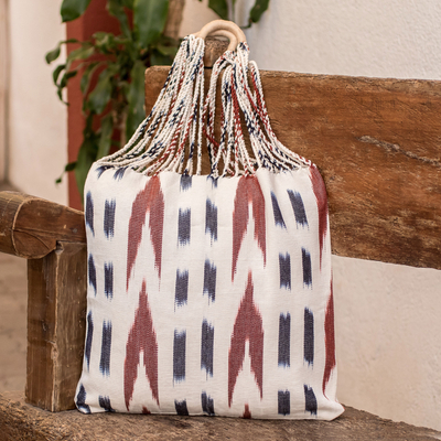 Baumwoll-Einkaufstasche - Handgewebte, gemusterte Baumwoll-Einkaufstasche in Elfenbeinblau und Braun