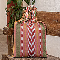 Cotton tote bag, 'Earth' - Striped Patterned Cotton Tote Bag Hand-Woven in Guatemala