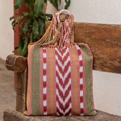 Cotton tote bag, 'Earth' - Striped Patterned Cotton Tote Bag Hand-Woven in Guatemala