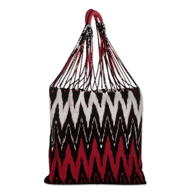 Hand-Woven Patterned Cotton Tote Bag in Red Black and White