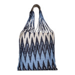 Cotton tote bag, 'Oceanic' - Hand-Woven Patterned Cotton Tote Bag in Blue and Ivory
