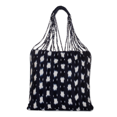 Hand-Woven Patterned Cotton Tote Bag in Blue and White