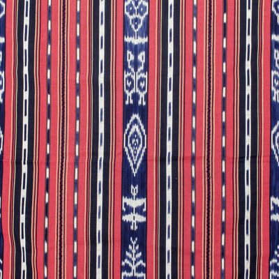 Überwurfdecke aus Baumwolle - Rot und blau gestreifte handgewebte Baumwolldecke