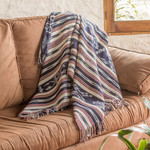 Cotton throw blanket, 'Fresh and Cool' - Blue and Red Hand-Woven Cotton Throw Blanket with Stripes