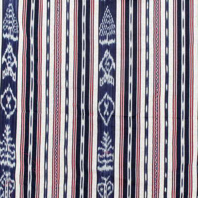 Cotton throw blanket, 'Fresh and Cool' - Blue and Red Hand-Woven Cotton Throw Blanket with Stripes