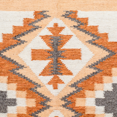 Handloomed area rug, 'Celestial Diamonds' (2.5x4.5) - Handloomed Acrylic Geometric Area Rug in Orange (2.5x4.5)