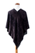 Cotton blend poncho, 'Dark Night' - Handwoven Cross Front Black Cotton Blend Poncho with Fringes