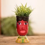 Ceramic flower pot, 'St. John' - Double Face Ceramic Flower Pot Hand-Painted in Guatemala