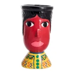 Ceramic flower pot, 'St. John' - Double Face Ceramic Flower Pot Hand-Painted in Guatemala