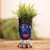 Ceramic flower pot, 'St. Anthony' - Blue Hand-Painted Double Face Ceramic Flower Pot (image 2) thumbail