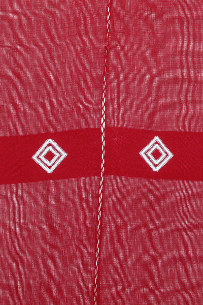Cotton throw, 'Red Ways' - Handloomed Red and White Cotton Throw with Geometric Motifs