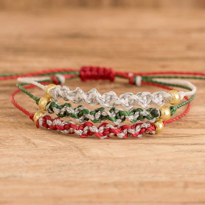 3 color bracelets string charm silver beads - braids friendship