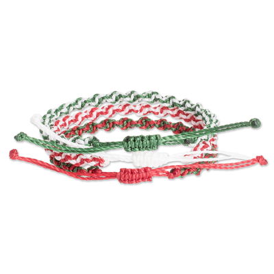 Macrame wristband bracelets, 'Christmas Traditions' (set of 3) - 3 Assorted Macrame Christmas-Themed Wristband Bracelets