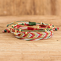 Macrame beaded wristband bracelets, 'Christmas Eve' (set of 3) - Set of 3 Macrame Wristband Bracelets with Glass Beads