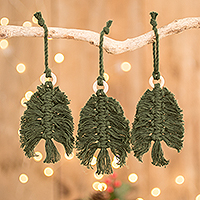 Macrame ornaments, 'Nature's Touch' (set of 3) - 3 Macrame Christmas Tree Ornaments Handmade in Guatemala