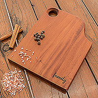 Wood cutting board, 'Family Delight' - Handcrafted Cedar Wood Cutting or Serving Board in Brown