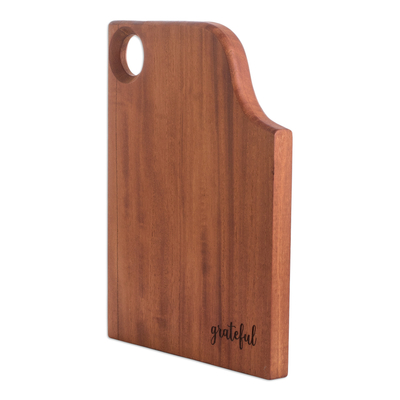 Wood cutting board, 'Grateful Delight' - Handmade Cedar Wood Cutting or Serving Board in Brown