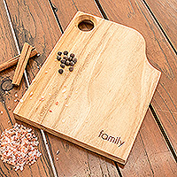 Wood cutting board, 'Family Delicacy' - Handcrafted Teak Wood Cutting or Serving Board