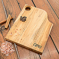 Wood cutting board, 'Family Ambrosia' - Handmade Teak Wood Cutting or Serving Board