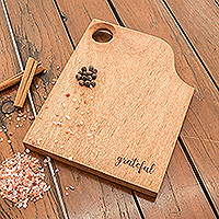 Wood cutting board, 'Vibrant Delicacies' - Handcrafted Brown Oak Wood Cutting or Serving Board