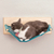 Cotton cat hammock, 'Teal Purrs' - Striped Teal Cotton Cat Hammock with Sturdy Wood Base