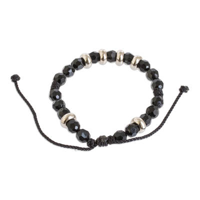 Beaded macrame bracelet, 'Shimmering Crystals' - Macrame Wristband Bracelet with Crystal Beads in Black