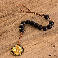 Onyx decennary rosary, 'St. Benedict Medal' - Onyx Decennary Rosary with Resin-Coated St. Benedict Medal