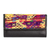 Leather and cotton wallet, 'Mayan Festival' - Black Leather Wallet Trimmed with Mayan Huipil Cotton (image 2a) thumbail