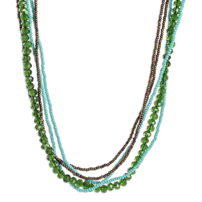 Glass and Crystal Beaded Strand Necklace in Colorful Palette