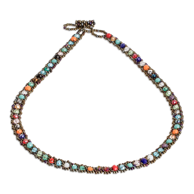 Crystal and glass beaded necklace, 'Magical Subtlety' - Crystal and Glass Beaded Necklace Handmade in Guatemala