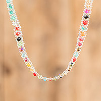 Crystal and glass beaded necklace, 'Colorful Subtlety' - Multicolored Handmade Crystal and Glass Beaded Necklace
