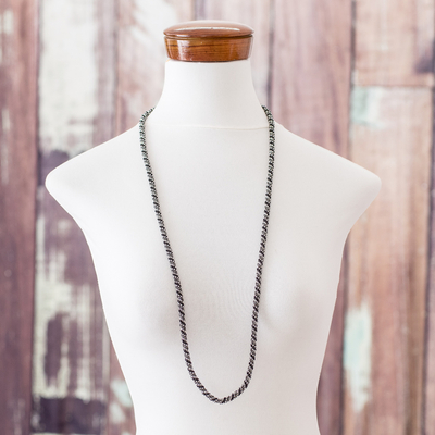 Lange Perlenkette - Lange Halskette aus Glasperlen mit Kristallknopfverschluss