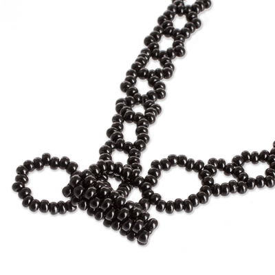 Wasserfall-Halskette aus Kristall- und Glasperlen - Handgefertigte Wasserfall-Halskette mit schwarzen Kristall- und Glasperlen