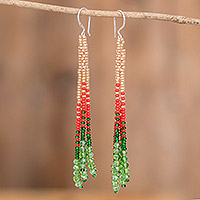 Crystal and glass beaded dangle earrings, 'Christmas Elegance' - Crystal and Glass Beaded Dangle Earrings with Silver Hooks