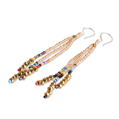 Crystal and glass beaded dangle earrings, 'Christmas in Colors' - Crystal and Glass Beaded Dangle Earrings with Silver Hooks