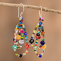 Crystal and glass beaded dangle earrings, 'Color Drops' - Crystal and Glass Beaded Dangle Earrings with Silver Hooks
