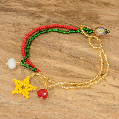 Glass beaded charm bracelet, 'Christmas Signs' - Christmas Glass Beaded Charm Bracelet from Guatemala