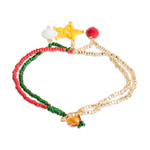 Glass beaded charm bracelet, 'Christmas Signs' - Christmas Glass Beaded Charm Bracelet from Guatemala